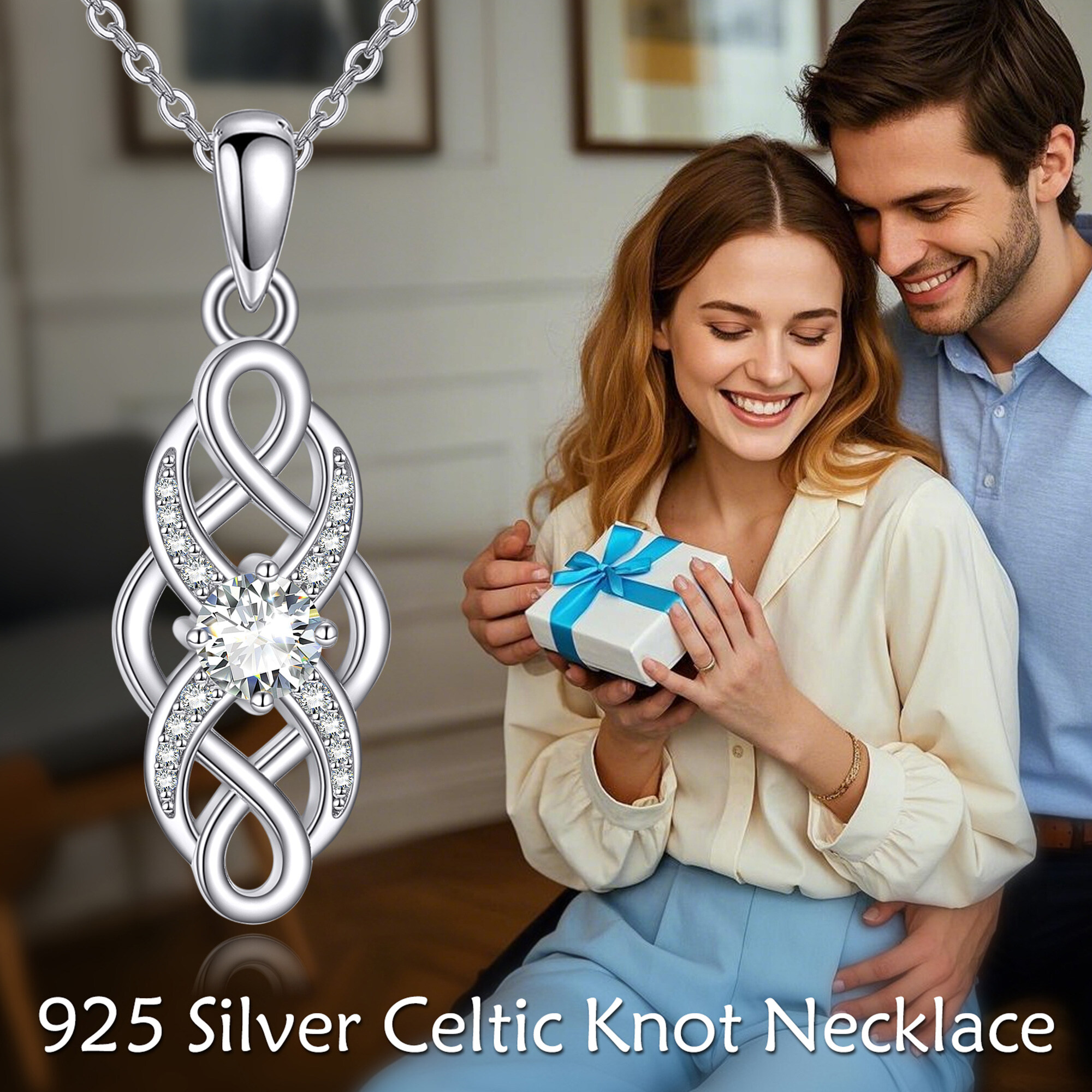 Women's 925 Sterling Silver Celtic Birthstone Necklace, April